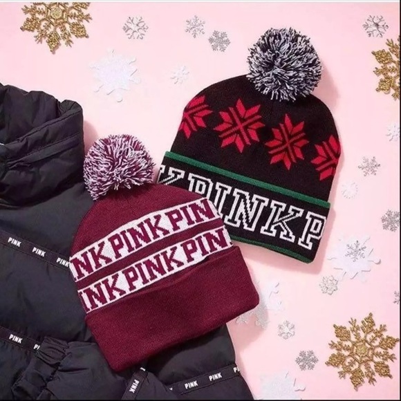 Vs/pink black Christmas beanie ONLY - Picture 2 of 2